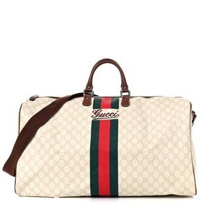 GUCCI Vintage GG Web Supreme Monogram Duffle Tote Beige Luggage Carry On Bag